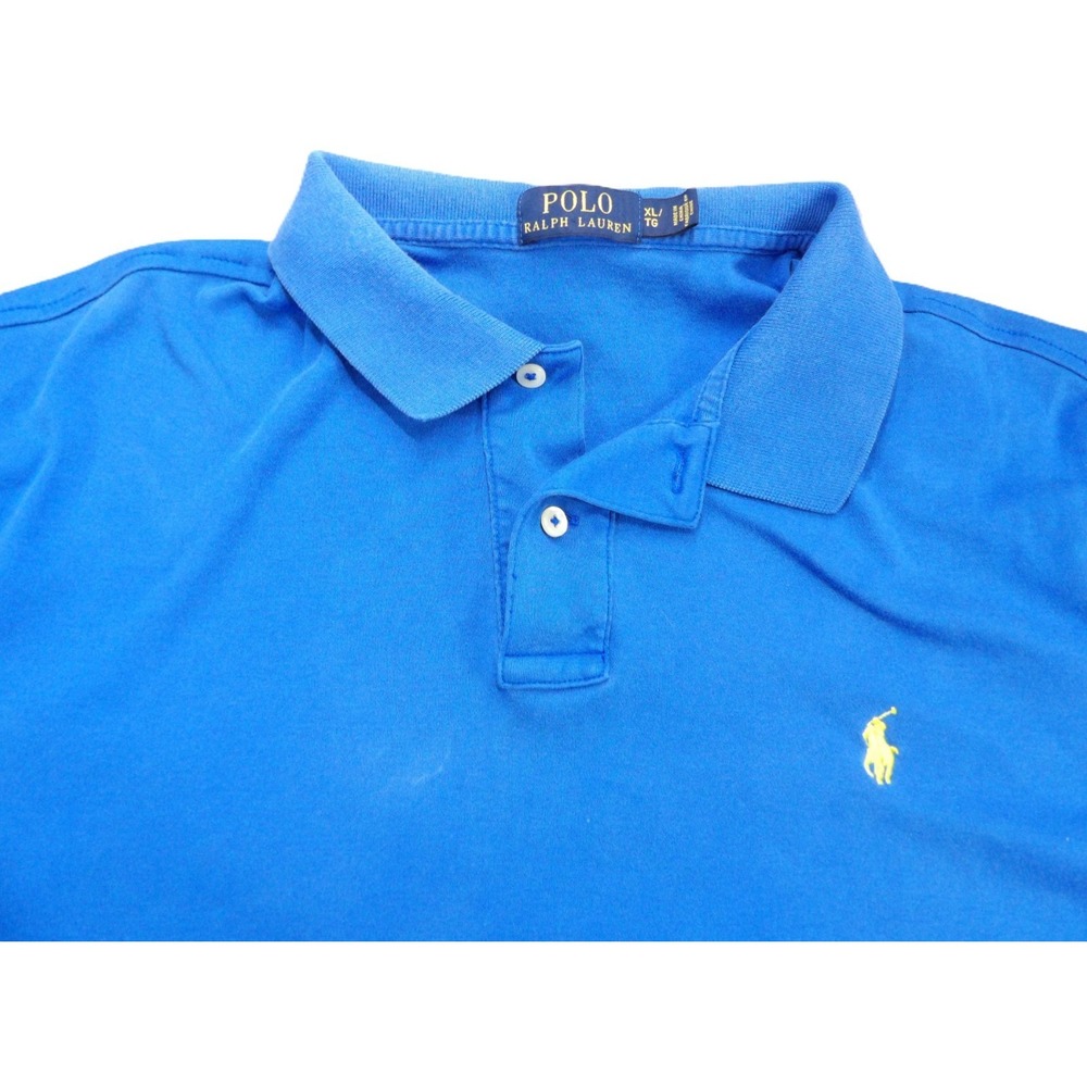 Polo Ralph Lauren Shirt Men XL Blue Yellow Pony Short Sleeve Cotton Knit Casual - Picture 8 of 16